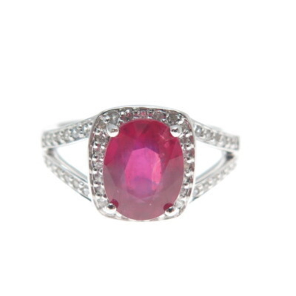 DSMK 925 Sterling Silver Real Oval-Cut Ruby & White Topaz Ring Size 7.25 - Picture 3 of 9